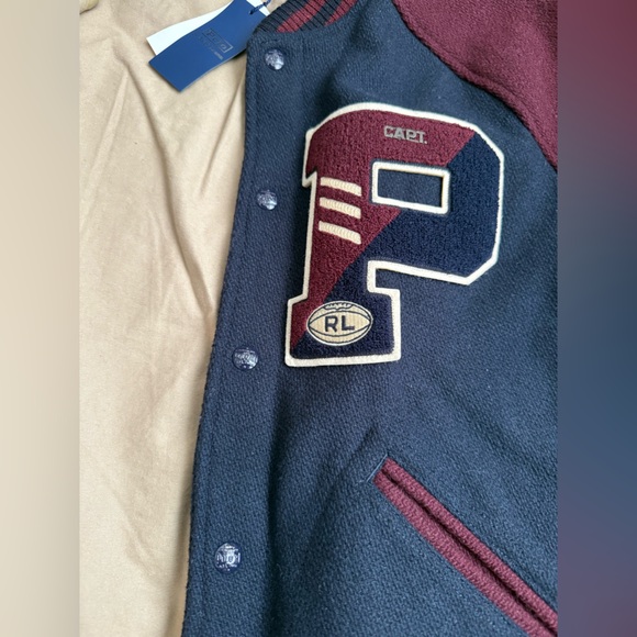 Polo Ralph Lauren Men's Varsity Jacket in Navy and Burgundy - Picture 7 of 10